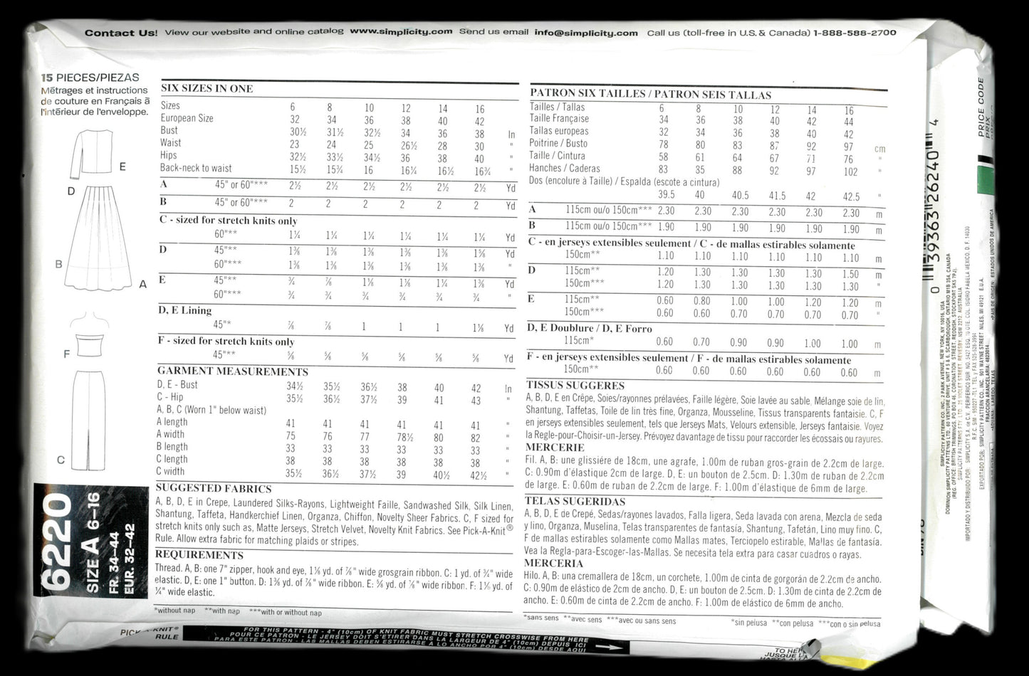 New Look 6220 Special Occasion Misses Top and Skirt Sewing Pattern UNCUT - Size 6 - 16