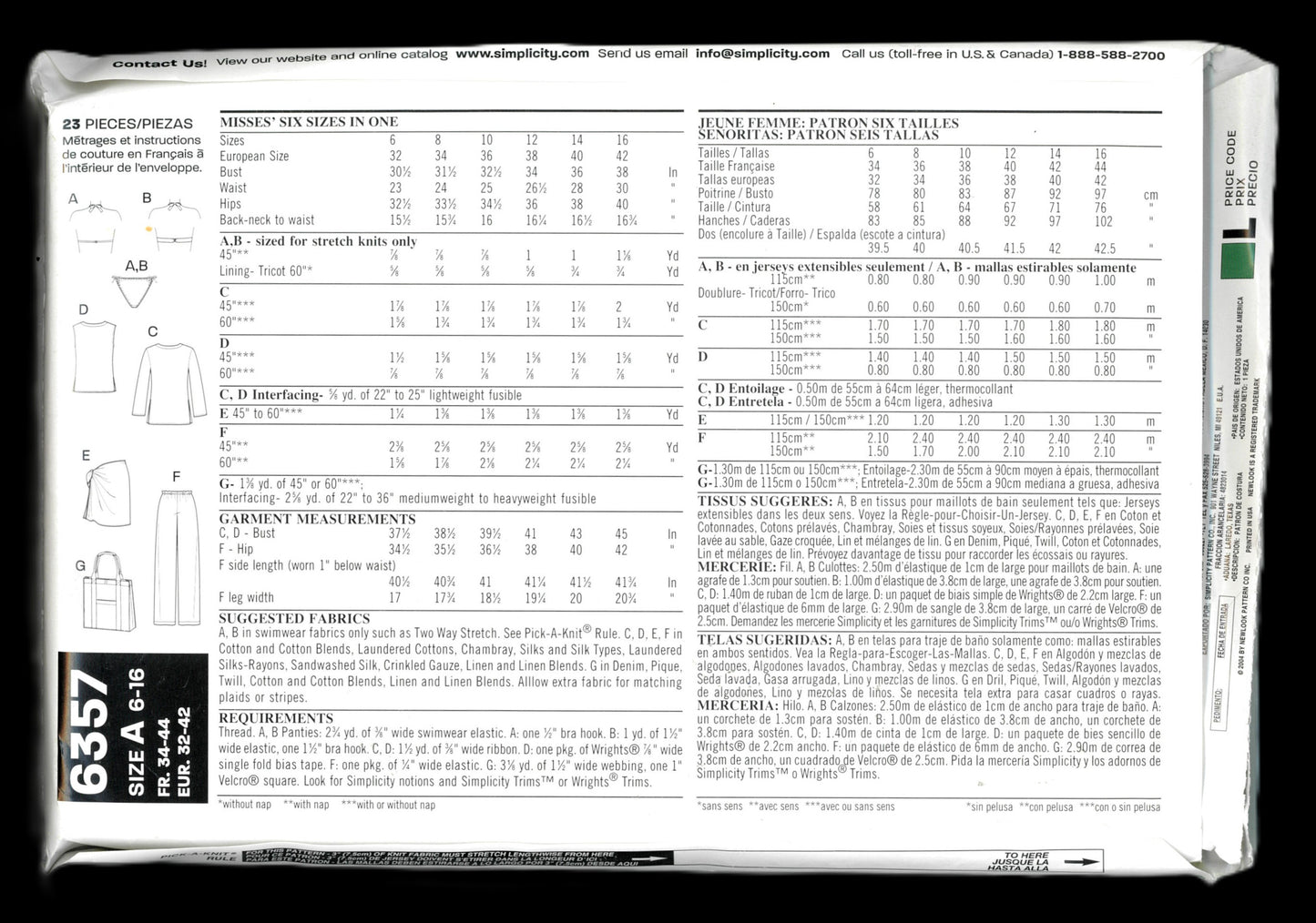 New Look 6357 Swimsuit, Wrap Skirt, Tunic Top, Pants and Tote Pattern UNCUT - Size 6 - 16