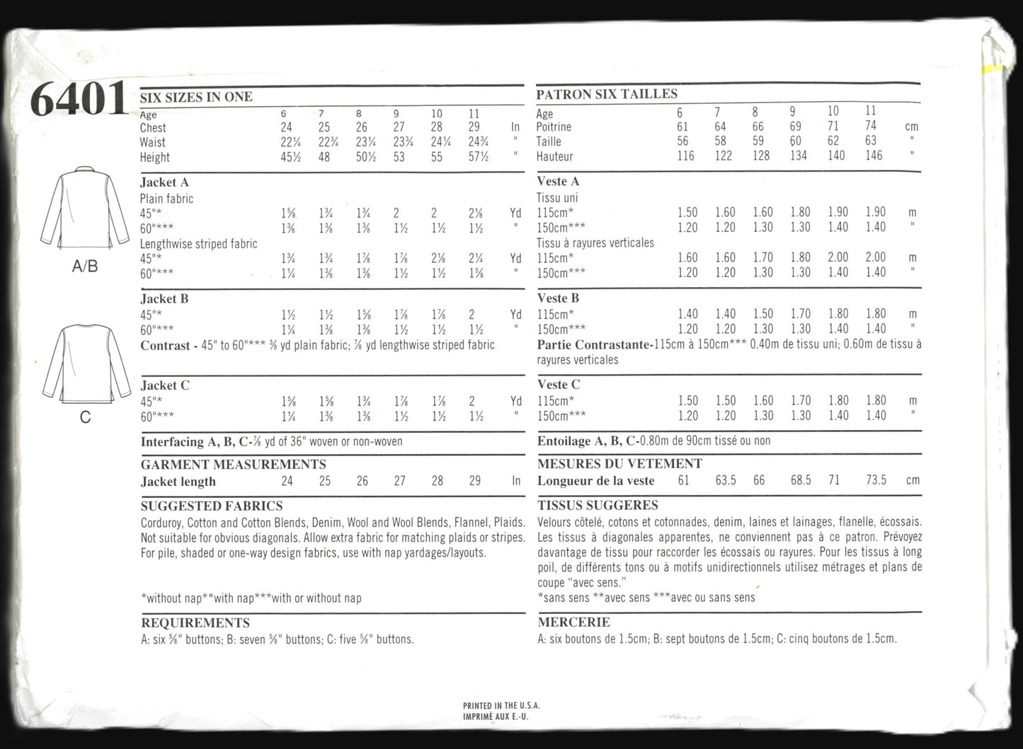 New Look 6401 Boys Girls Shirt Jacket Sewing Pattern UNCUT Size 6 - 11