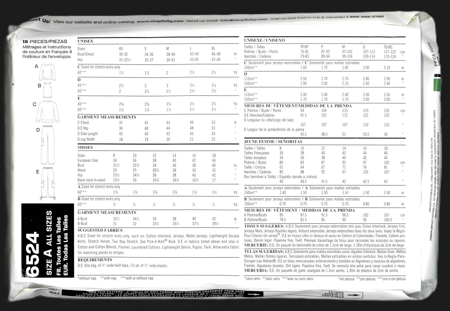 New Look 6524 Unisex Misses and Men's Tops and Pants Sewing Pattern - UNCUT - All Size XS -XL and forr Misses 8 - 18 Tanks and Top