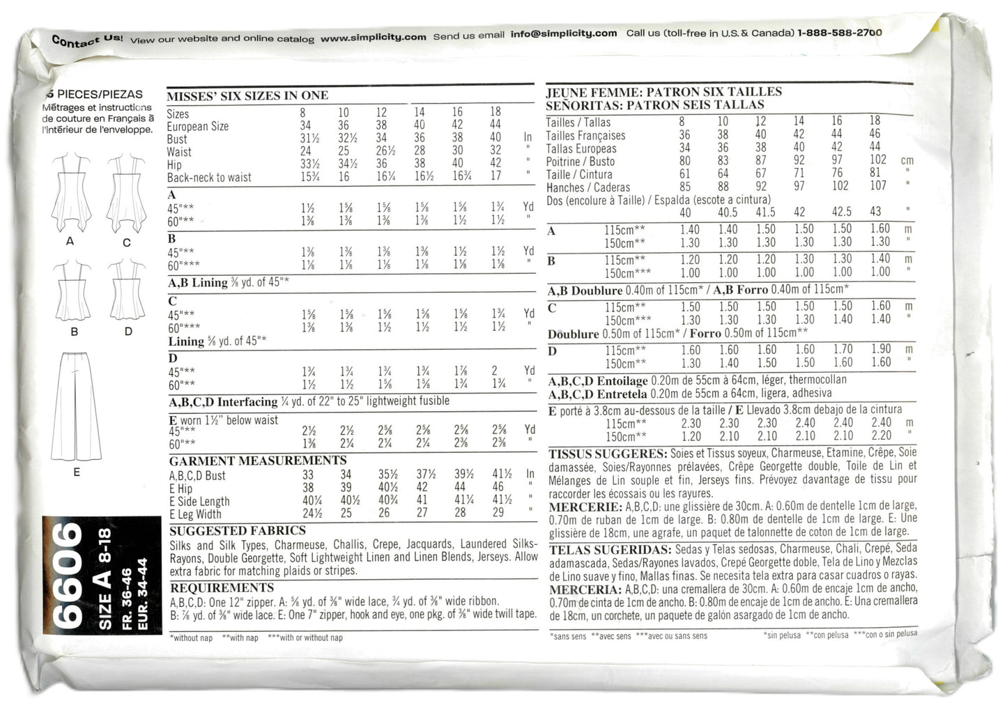 New Look 6606 Misses Top and Pants Sewing Pattern UNCUT - Size 8 - 18