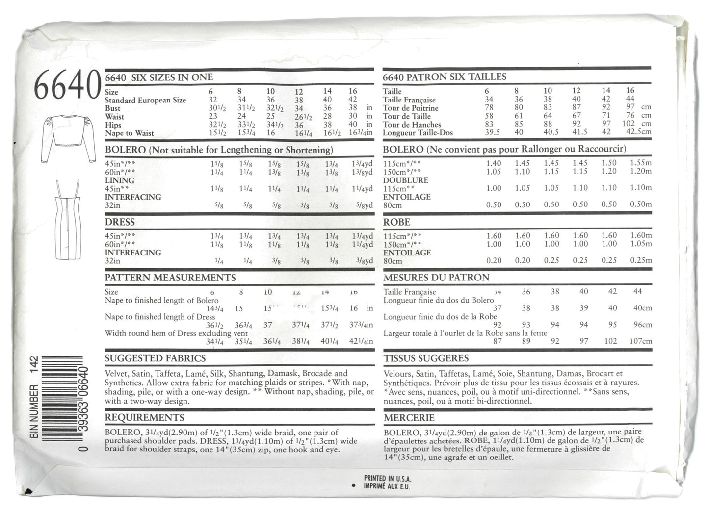 New look 6640 Misses Dress and Bolero Jacket Sewing Pattern - UNCUT - Size 6 - 16