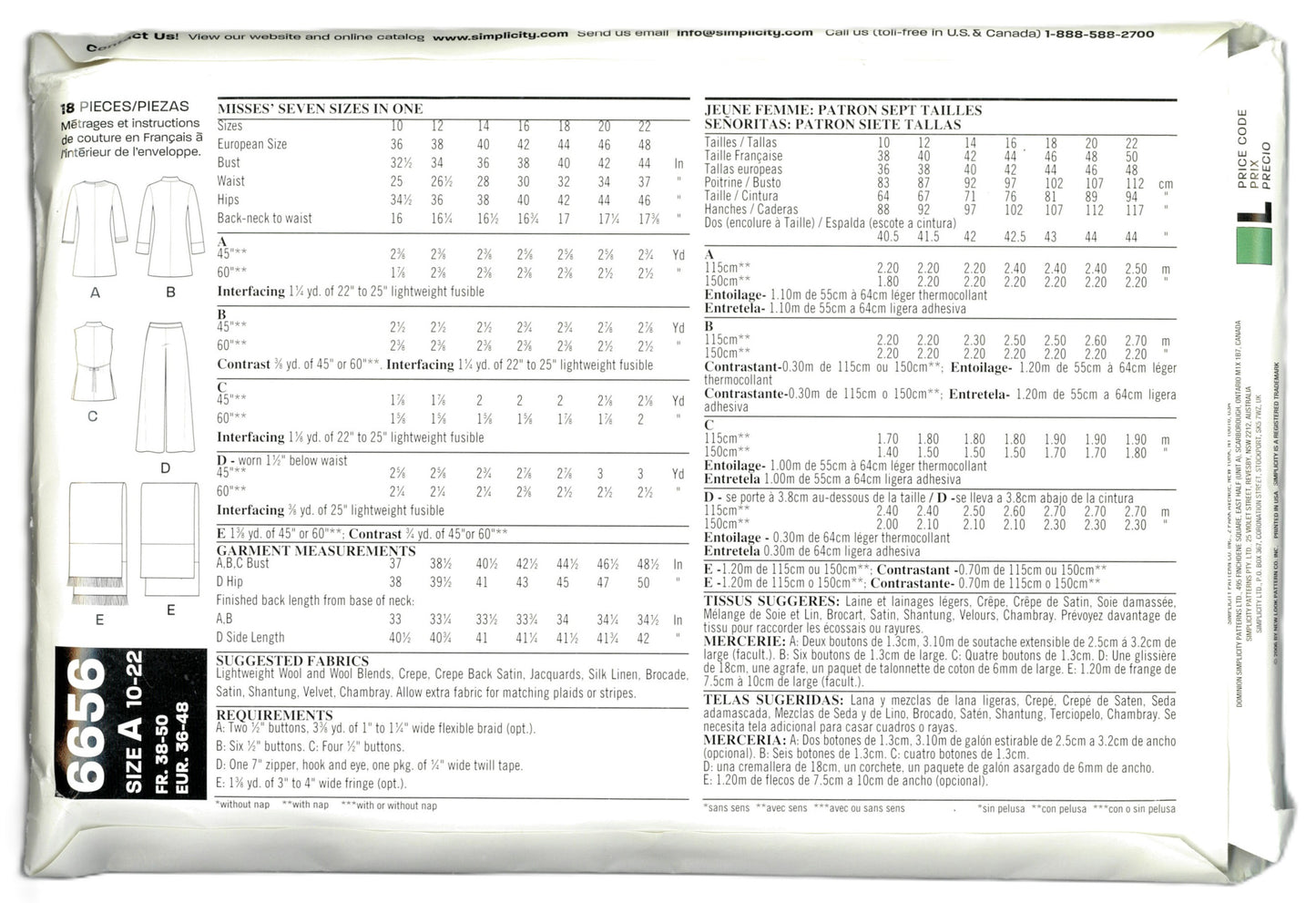 New Look 6656 Misses Jacket Pants Vest Scarf Sewing Pattern - UNCUT - Size 10 - 22