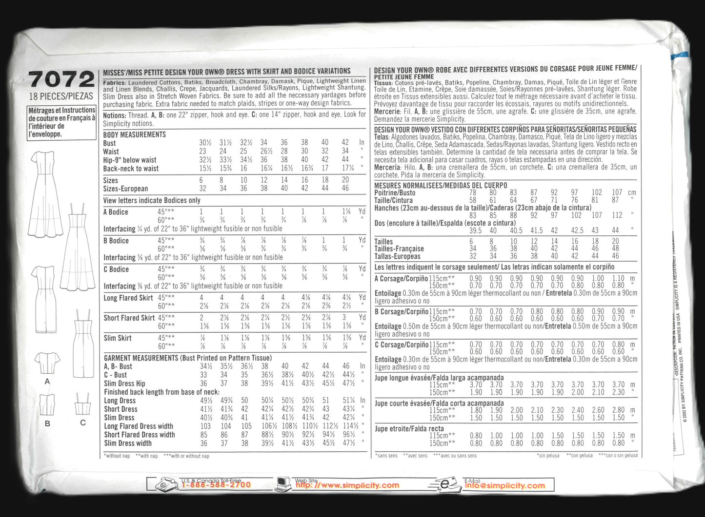 Simplicity 7072 Misses / Miss Petite Design Your Own Dress with Skirt anf Bodice Variations Sewing Pattern - UNCUT - Size 6 8 10 12