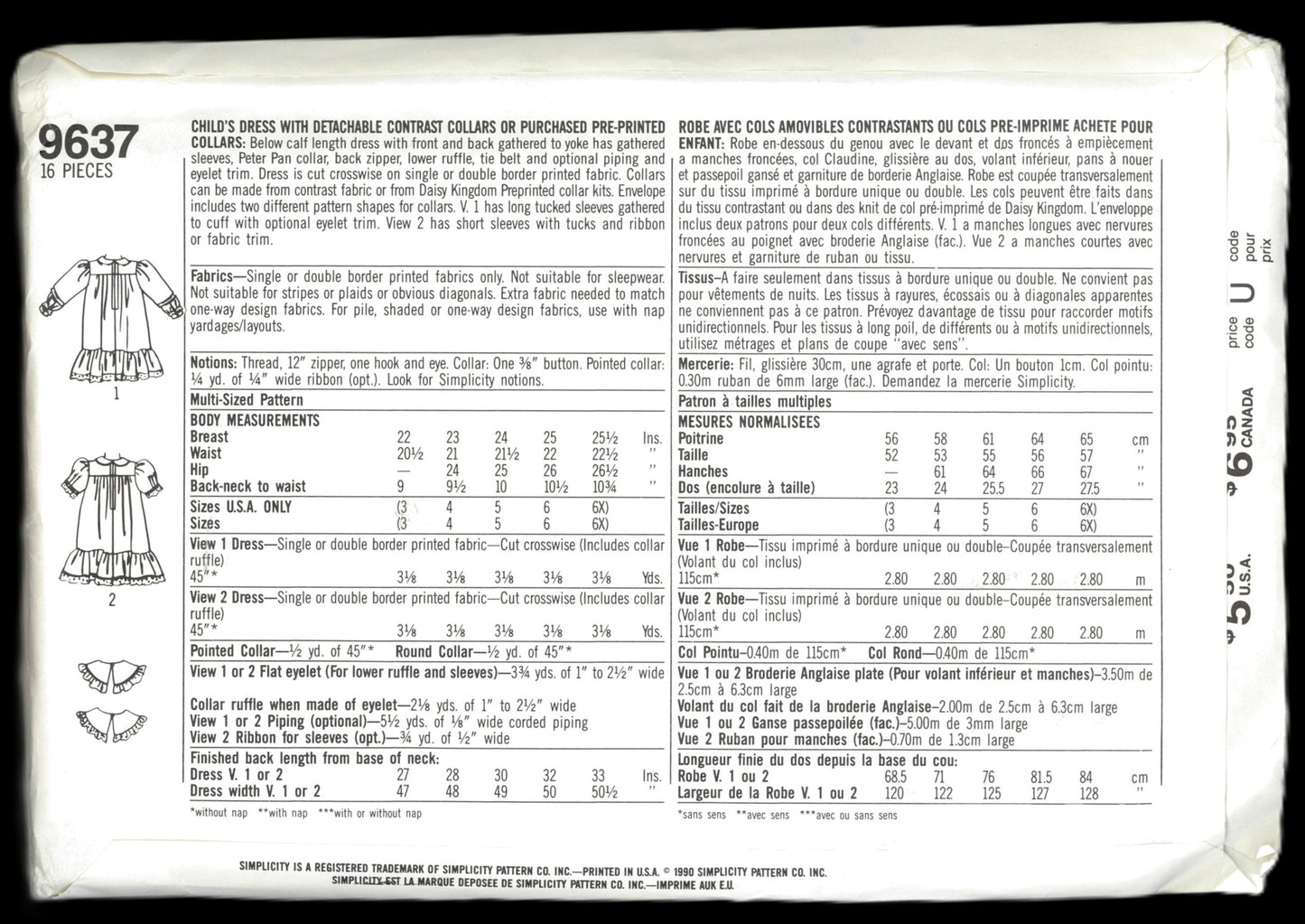 90s Daisy Kingdom Simplicity 8637 Dress Pattern Cottage Core Style Dress for Girls