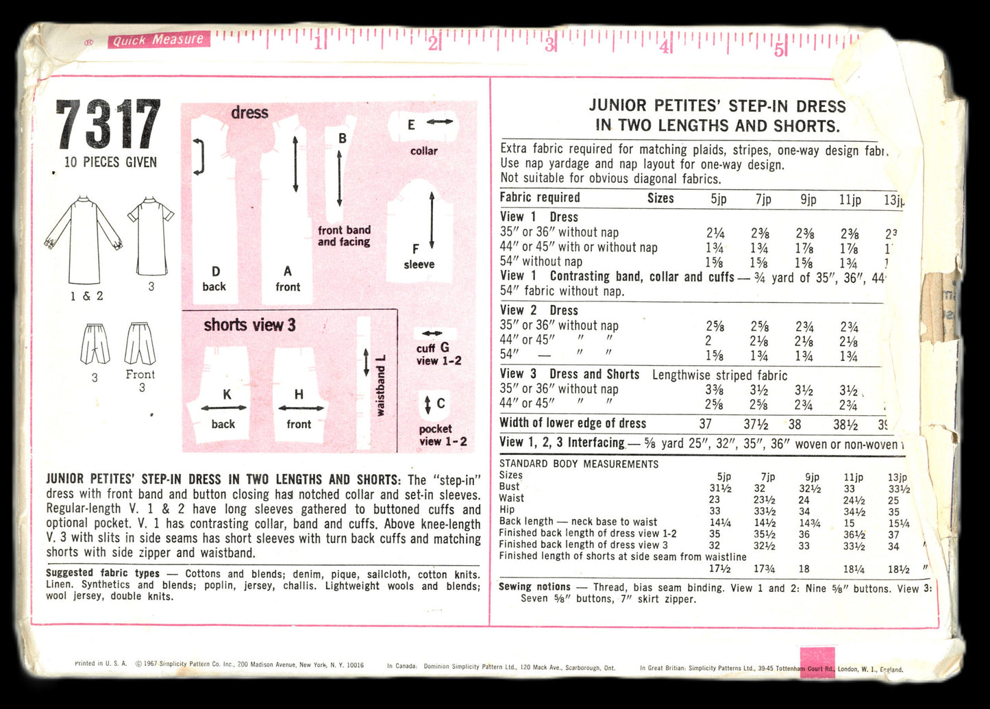 70s Simplicity 7317 Junior Petite Step in Dress in Two Lengths and Shorts Sewing Pattern UNCUT Size 9 JP Bust 32 1/2