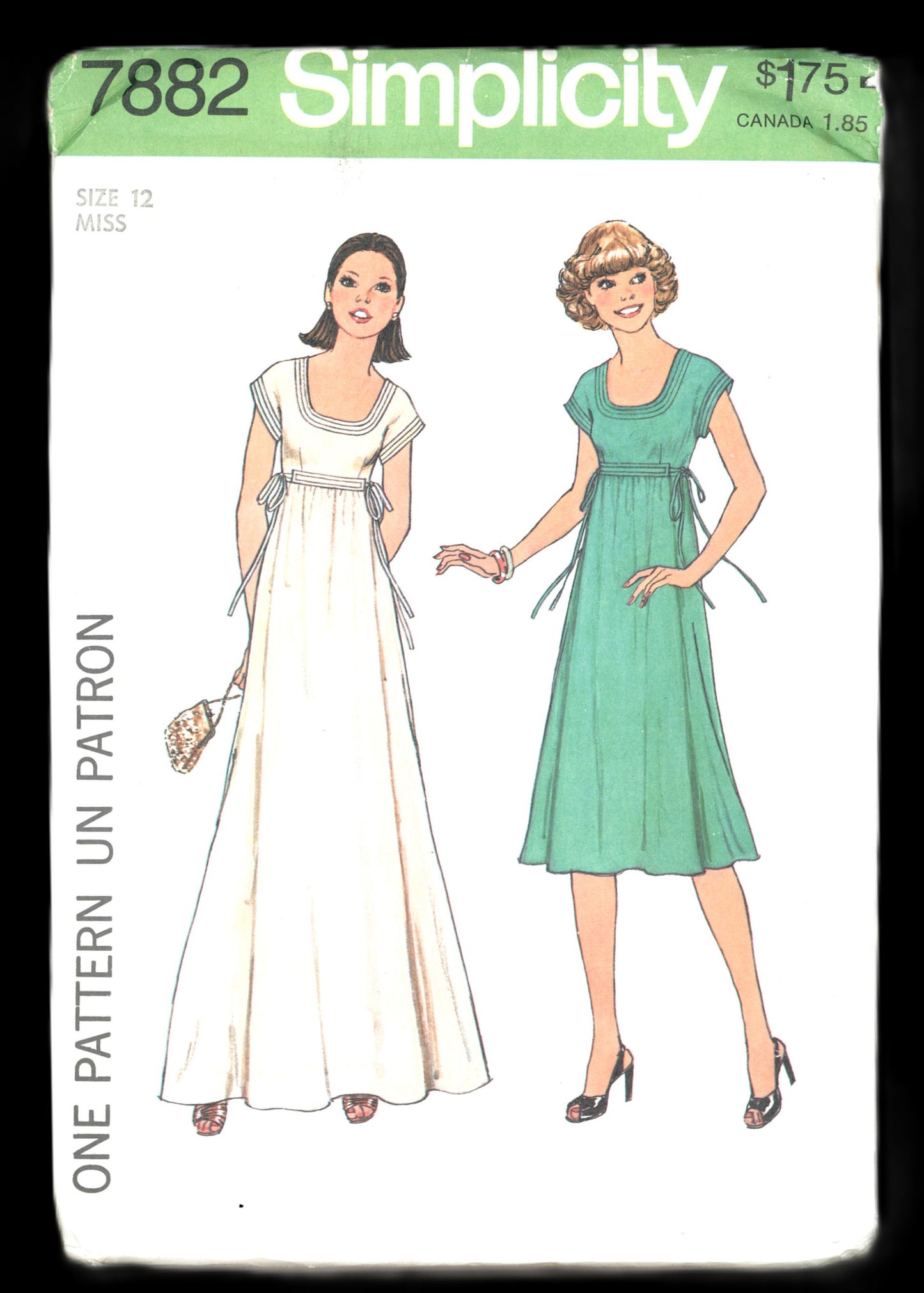 70s Simplicity 7882 Misses Dress in Two Lengths Sewing Pattern UNCUT Size 6 & 8 Size 10 Size 12