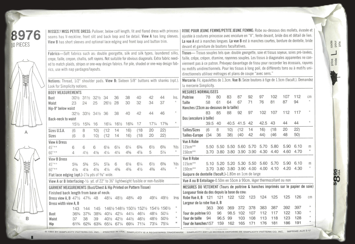 Simplicity 8976 Misses / miss Petite Dress Sewing Pattern UNCUT Size 12 14 16