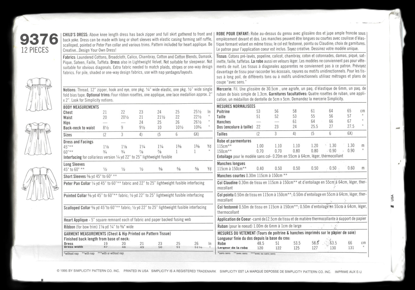 Simplicity 9376 Design your Own Girls CHilds Dress Sewing Pattern UNCUT Size 2 3 4