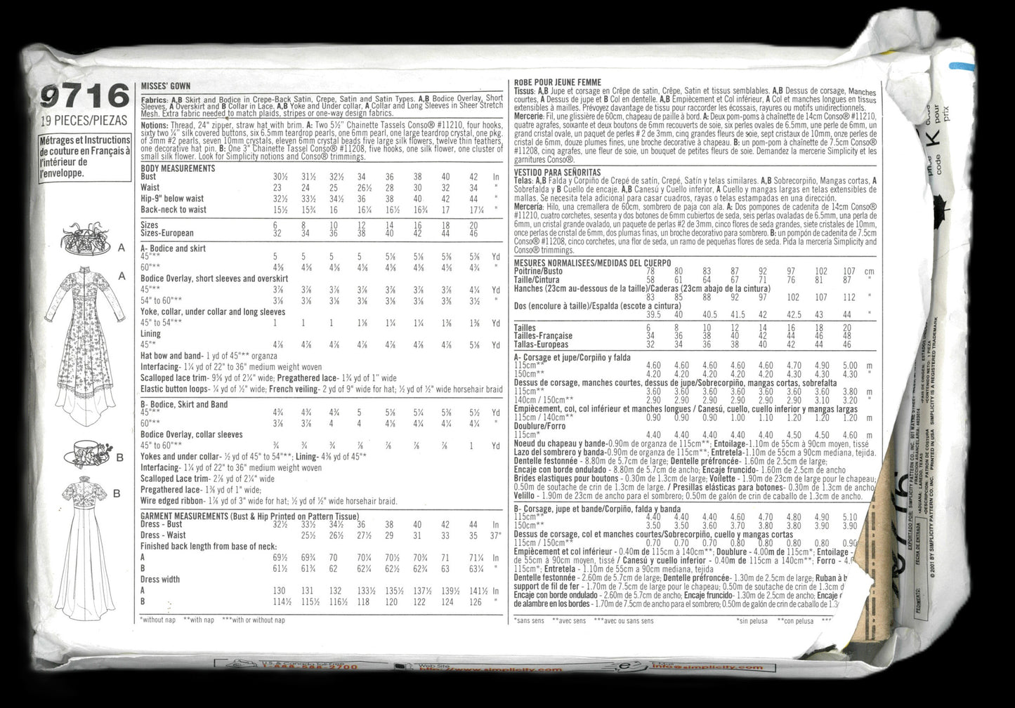 Simplicity 9716 Patti Wagner Miller Misses Gown Sewing Pattern UNCUT - Size 6 8 10 12