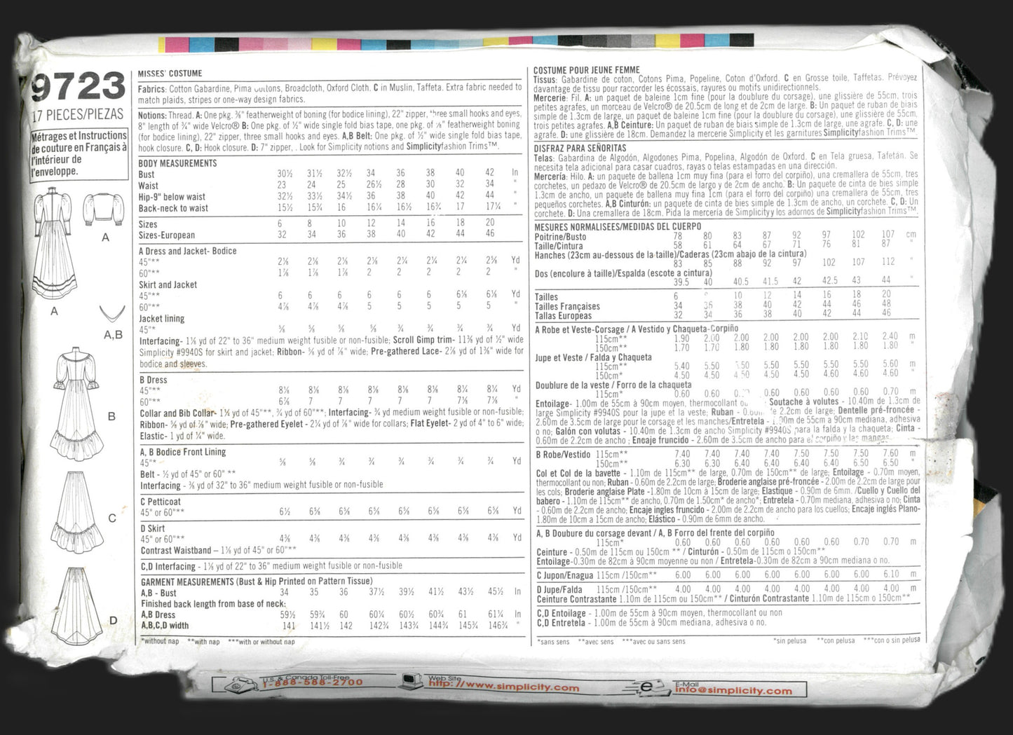 Simplicity 9723 Misses Costumes Sewing Pattern UNCUT - Size 6 8 10 12