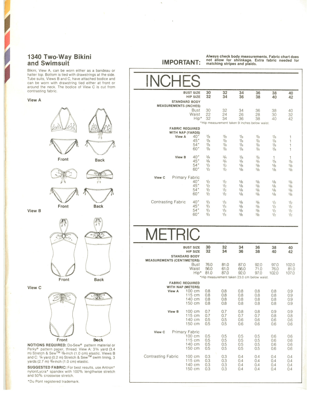 70s Stretch & Sew 1340 Two Way Bikini and Swimsuit Sewing Pattern UNCUT Bust Size 30 32 34 36 38 40