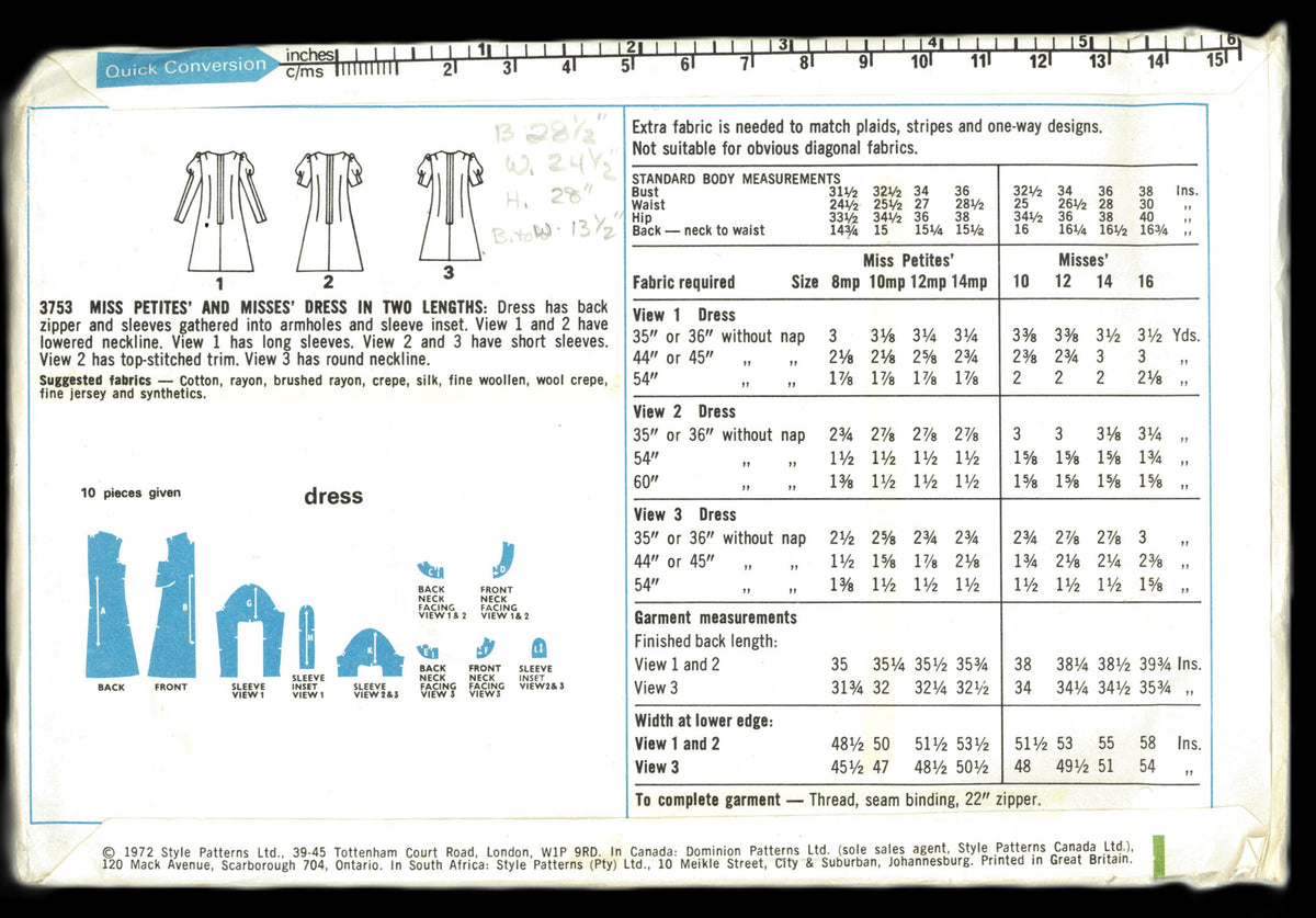 70s Style 3753 Miss Petites Dress in Two Lengths Sewing Pattern - UNCUT - Size 10Mp Bust 32 1/2"