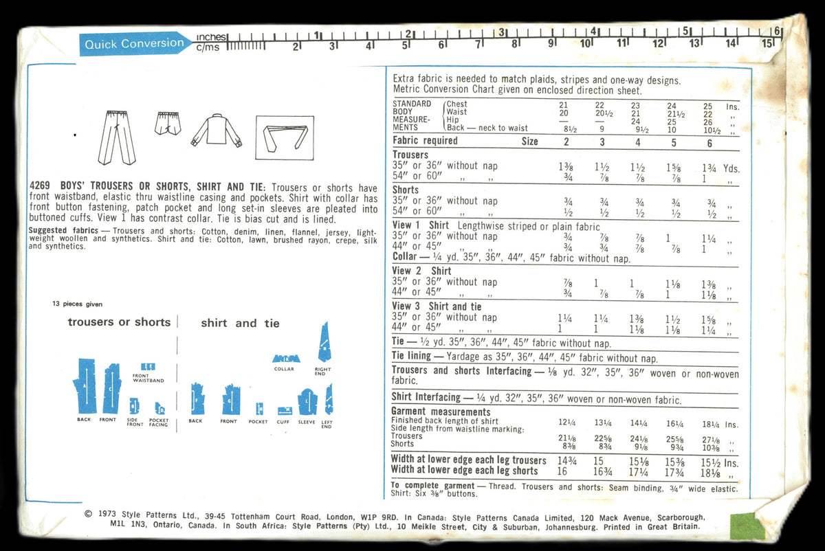 Style 4269 Boys Trousers or Shorts, Shirt and Tie Sewing Pattern UNCUT Size 2 or Size 3 or Size 5 or Size 6