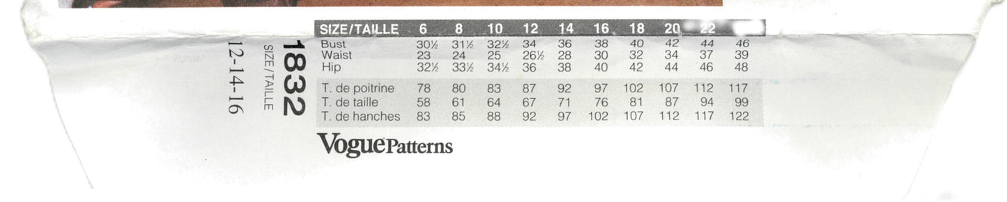 Vogue 1832 Misses / misses Petite Jacket Dress Top Skirt and Pants Sewing Pattern - UNCUT - Size 12 14 16