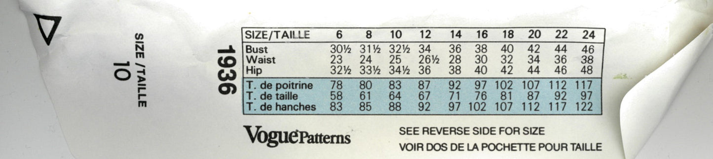 Vogue 1936 Bellville Sassoon Misses Dress Sewing Pattern UNCUT - Size 10