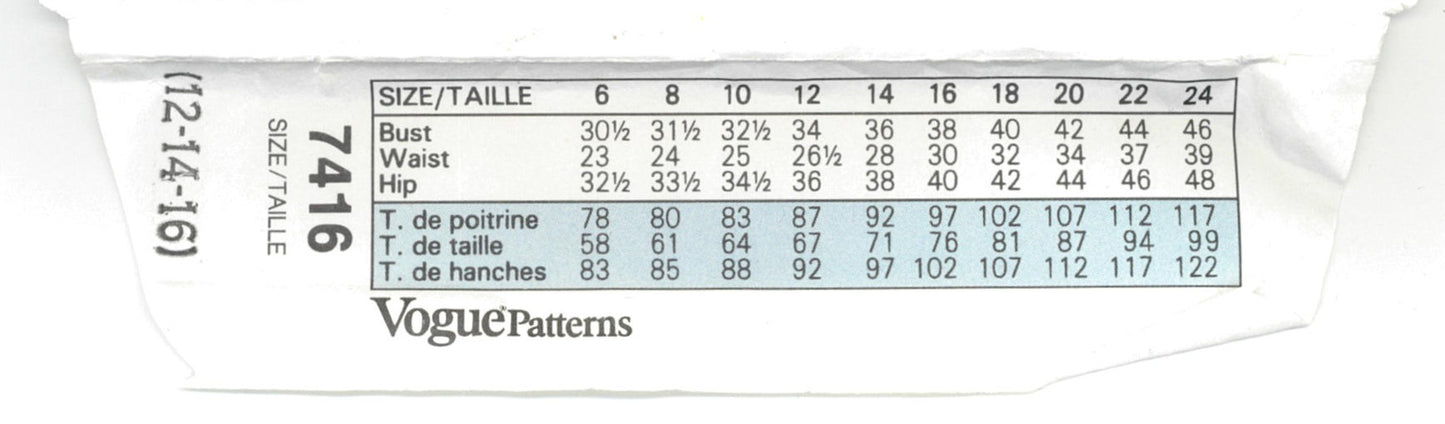 Vogue 7416 Misses / Misses Petite Skirt and Pants Sewing Pattern - UNCUT - Size 12 14 16