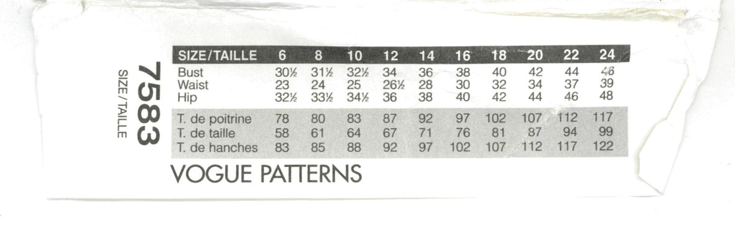Vogue 7583 Misses Dress Sewing Pattern - UNCUT - Size 6 8 10