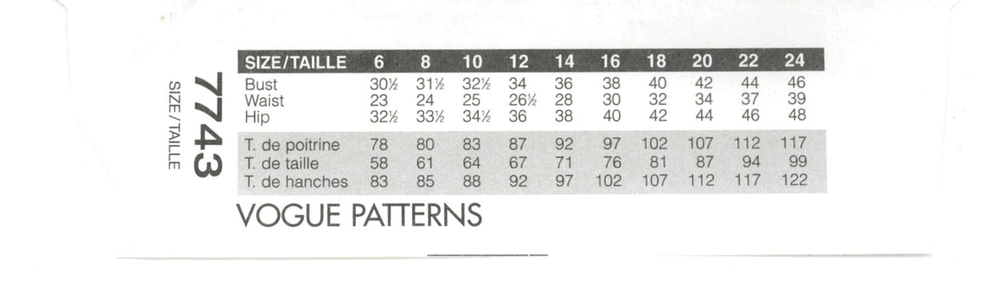 Vogue 7743 Misses/ Misses Petite Top Sewing Pattern - UNCUT - Size 12 14 16