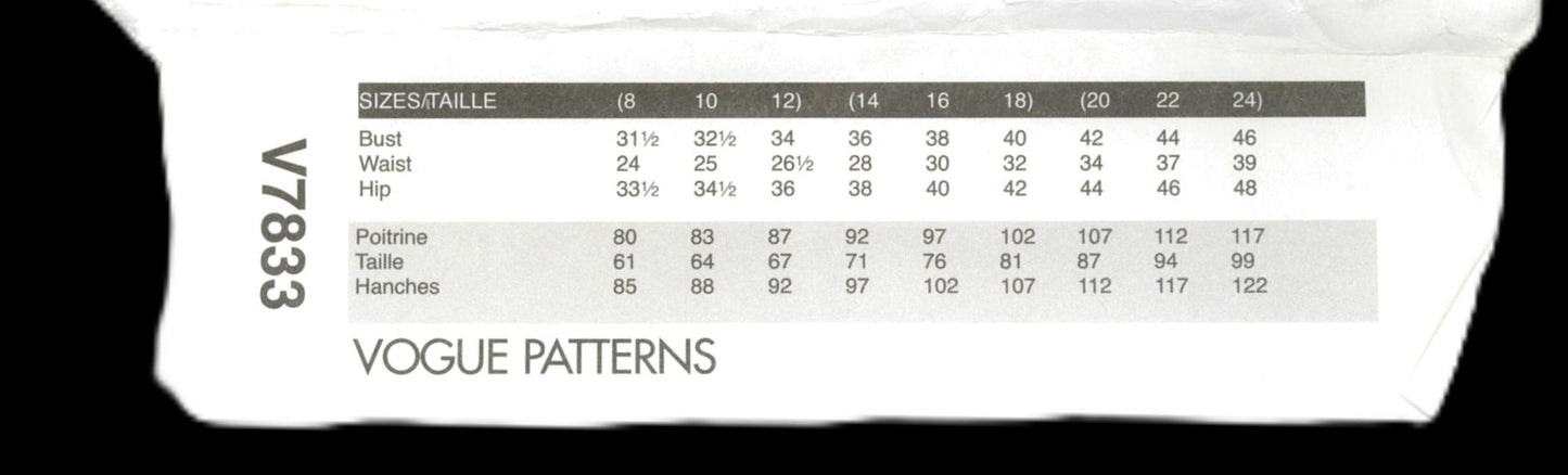Vogue 7833 Misses / Miss Petite Jacket Sewing Pattern UNCUT Size 20 22 24