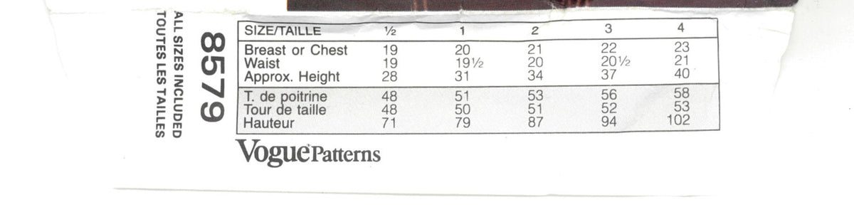 Vogue 8579 Toddlers Jumpsuits and Hat Sewing Pattern - UNCUT - Size Xs S M