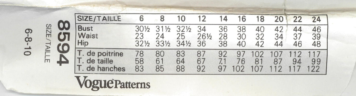 Vogue 8594 Misses Dress and Sash Sewing Pattern - UNCUT - Size 6 8 10