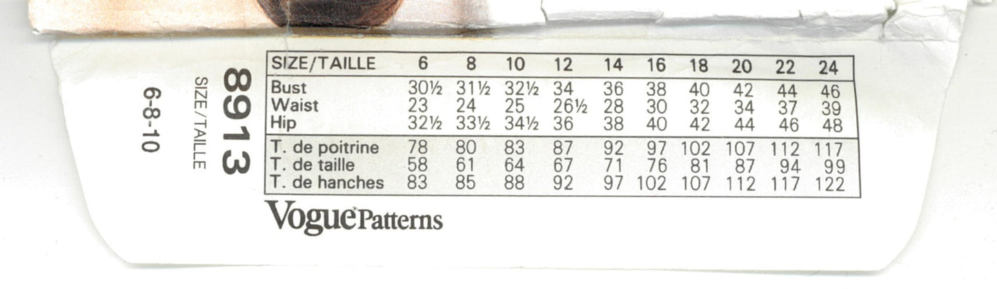 Vogue 8913 Misses Shirt Sewing Pattern - UNCUT - Size 6 8 10