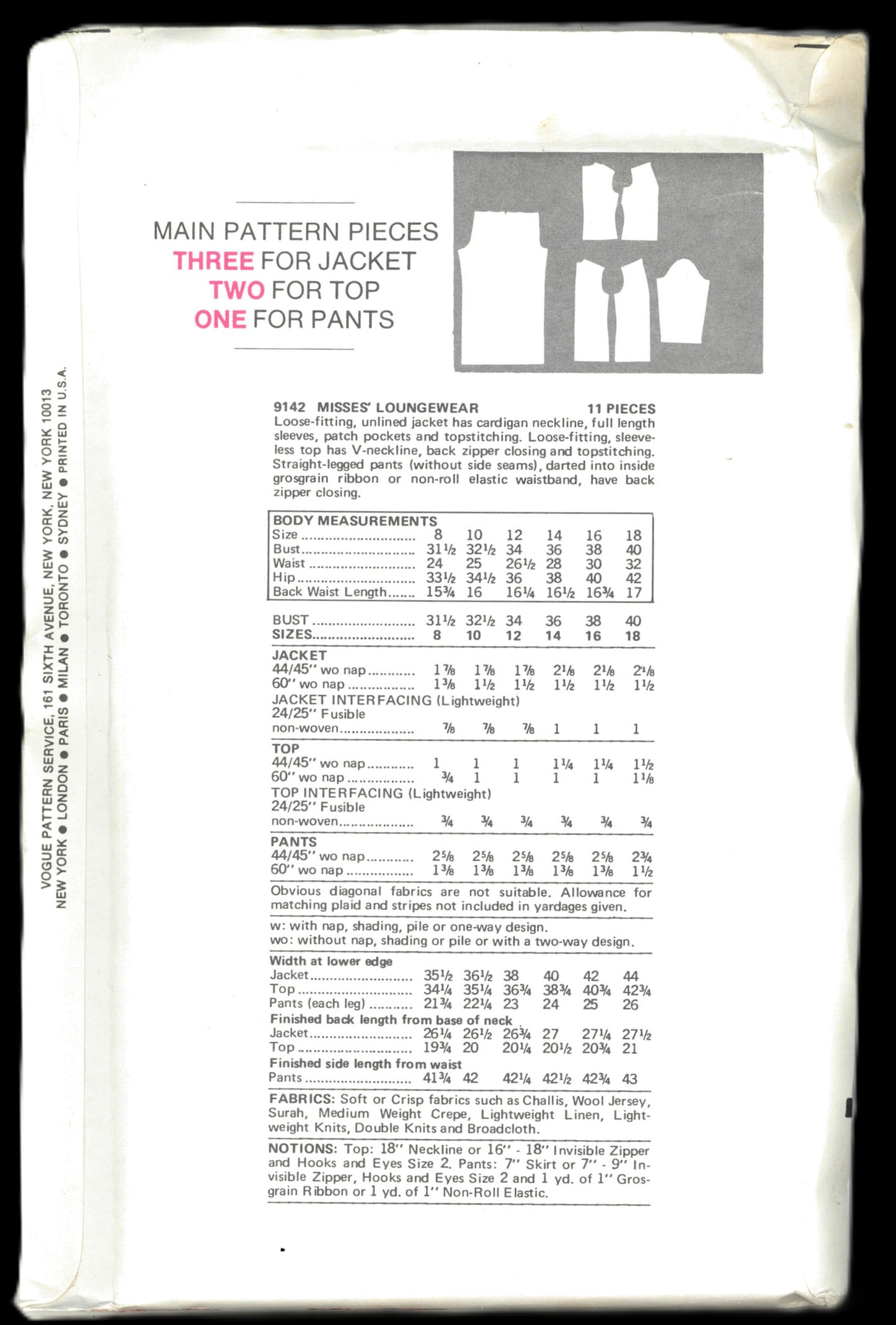 70s Vogue 9142 Misses Loungewear Sewing Pattern - UNCUT - Size 8
