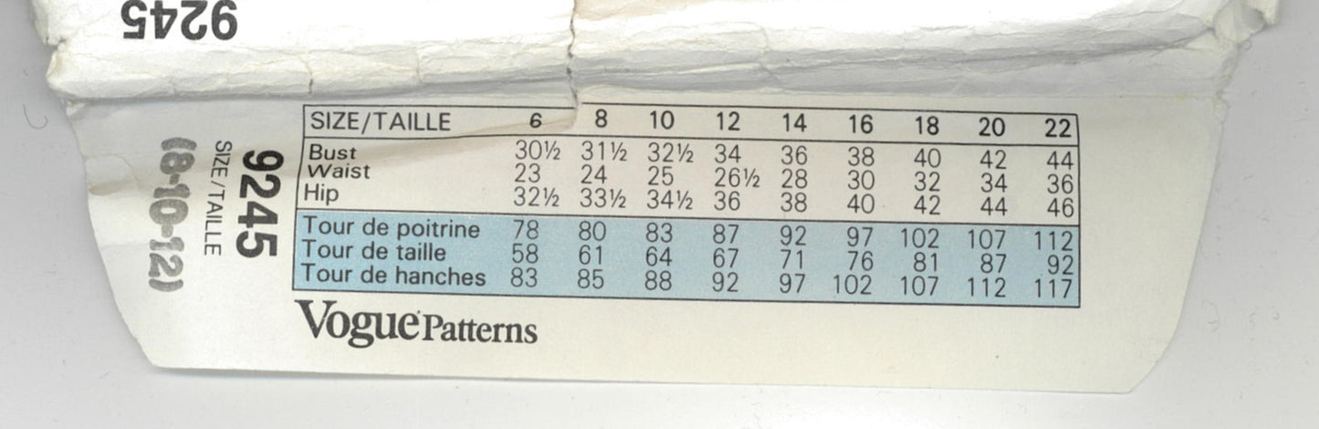 Vogue 9245 Misses Top and Skirt Sewing Pattern - UNCUT - Size 8 10 12