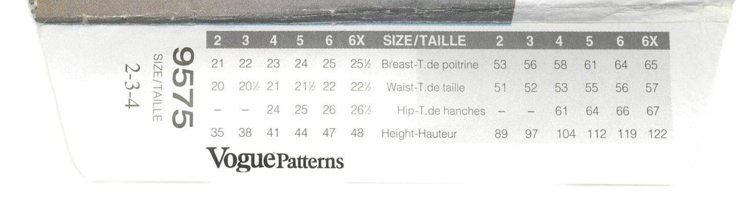 Vogue 9575 Vogue for Me Childrens Girls Coat Sewing Pattern - UNCUT - Size 2 3 4