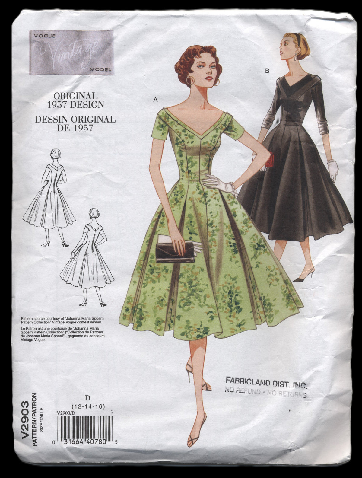 1957 Vogue 2903 Reproduction Misses / Miss Petite Dress  Sewing Pattern  - UNCUT - Size 12 14 16