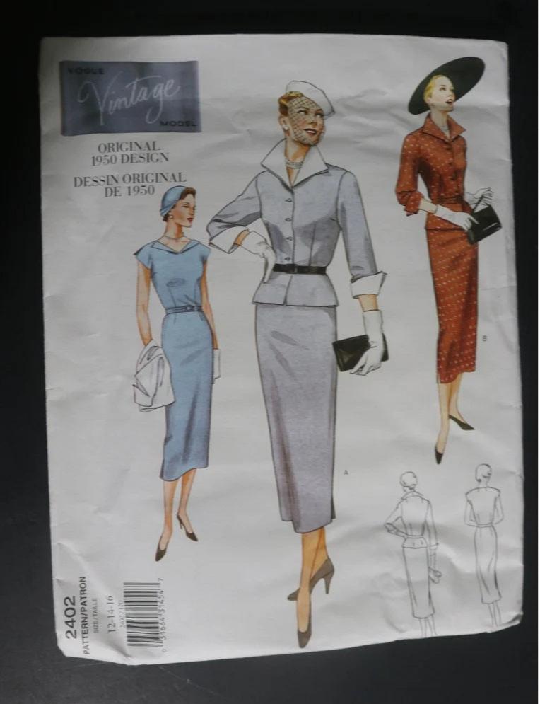 50s Vogue 2402 Misses Jacket and Dress Reproduction Sewing Pattern  - UNCUT - Size 12 14 16