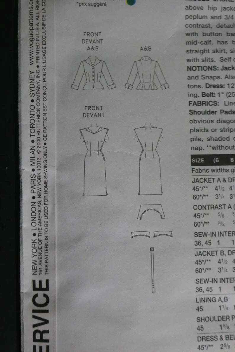 50s Vogue 2402 Misses Jacket and Dress Reproduction Sewing Pattern  - UNCUT - Size 12 14 16