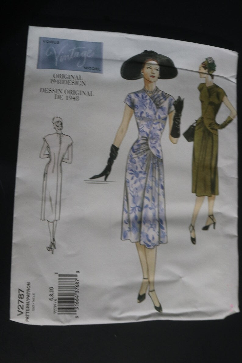 1948 Vogue 2787 Misses Dress Reproduction Sewing Pattern  - UNCUT - Size 6 8 10