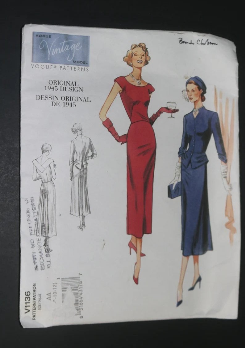 40s Vogue 1136 Misses Jacket and Dress Reproduction Sewing Pattern  - UNCUT - Size  8 10 12 14