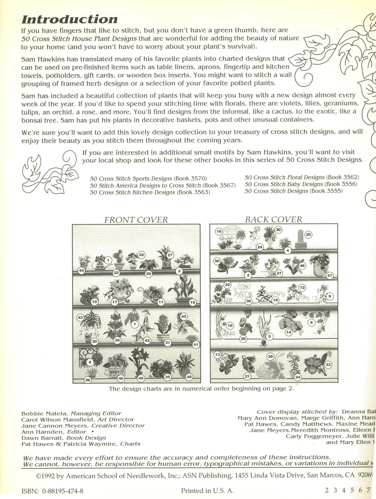 50 House Plant Designs Cross Stitch Pattern Booklet - American School of Needlework