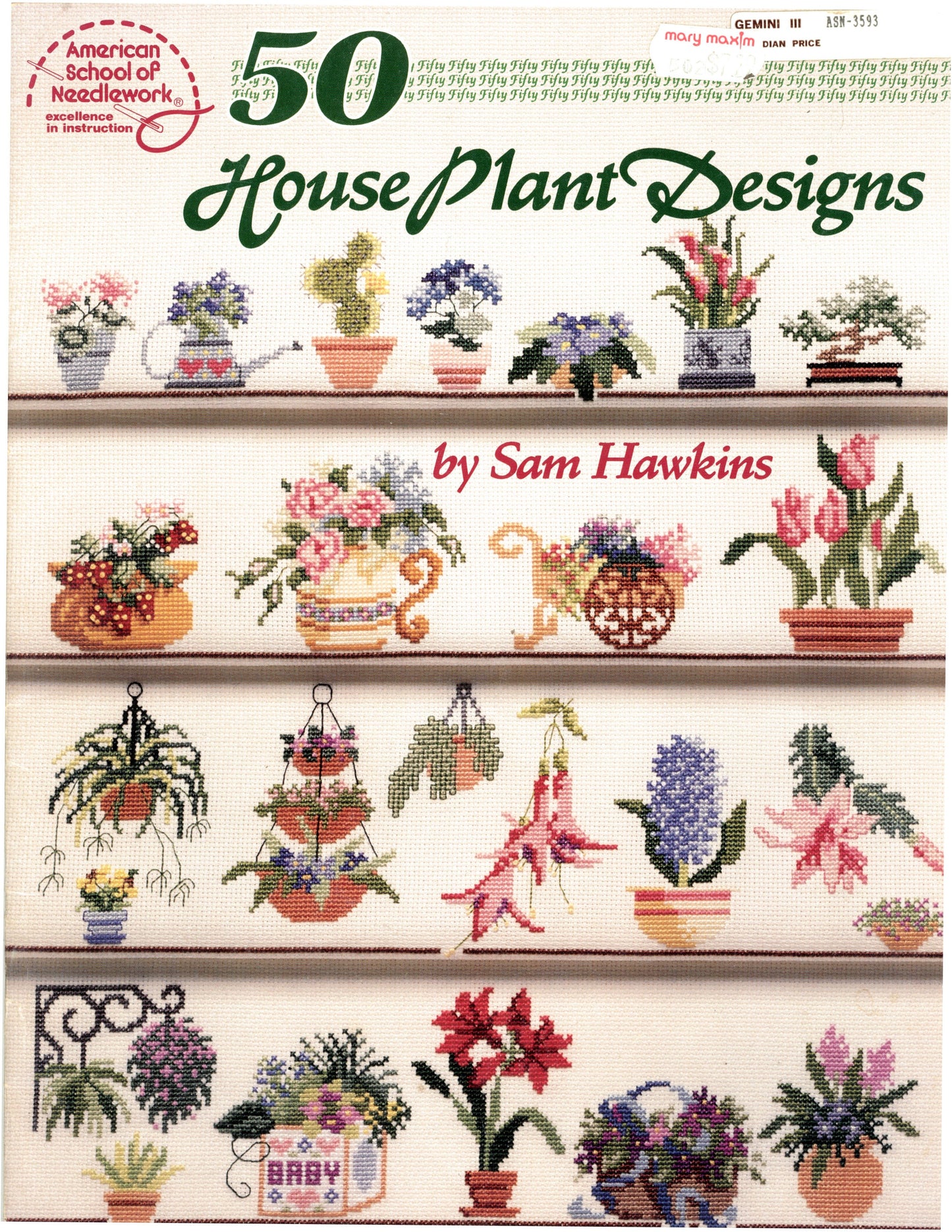 50 House Plant Designs Cross Stitch Pattern Booklet - American School of Needlework