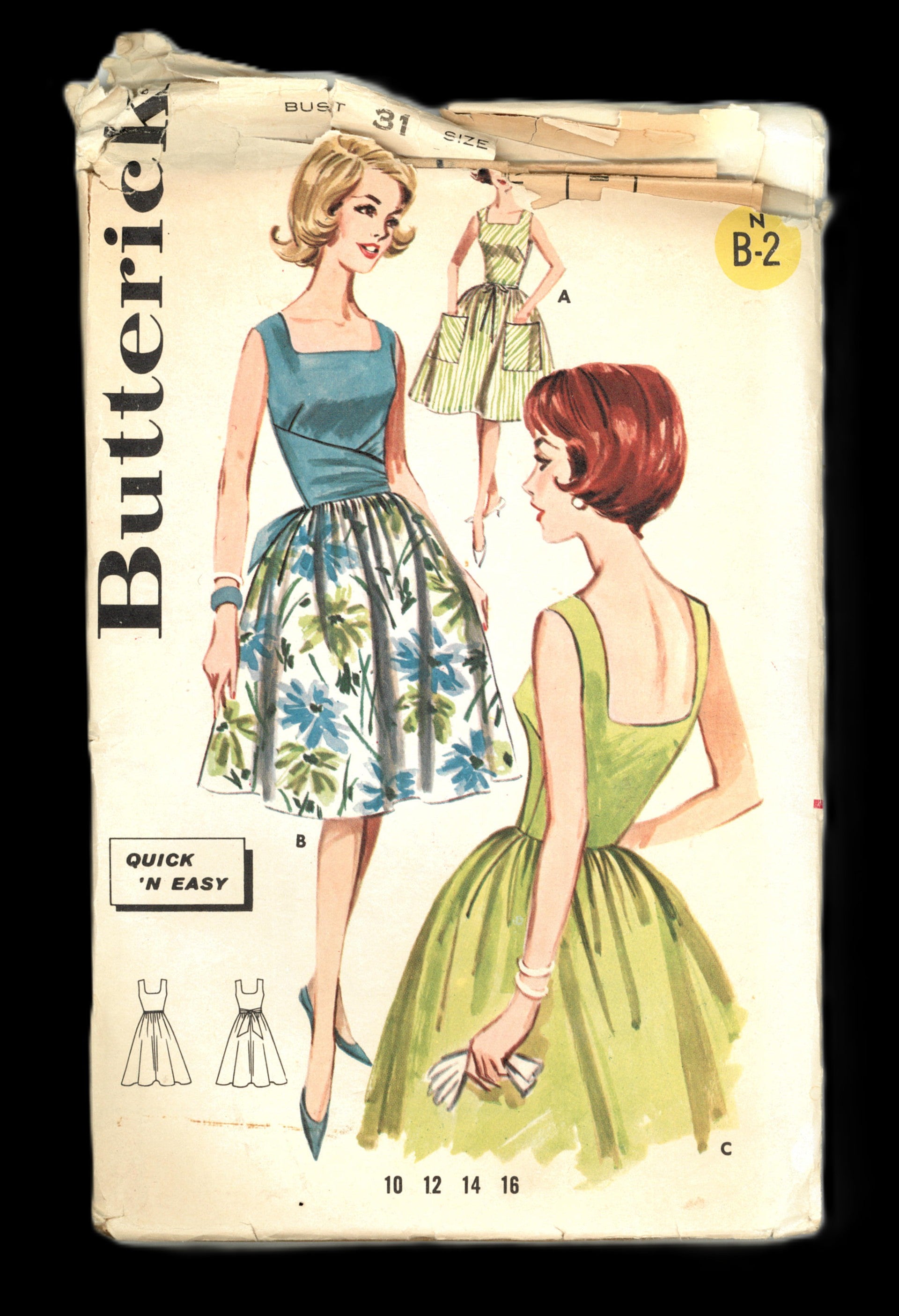 60s Butterick 2276 Misses Quick and Easy Full Skirted Dress Sewing Pattern UNCUT Size 10