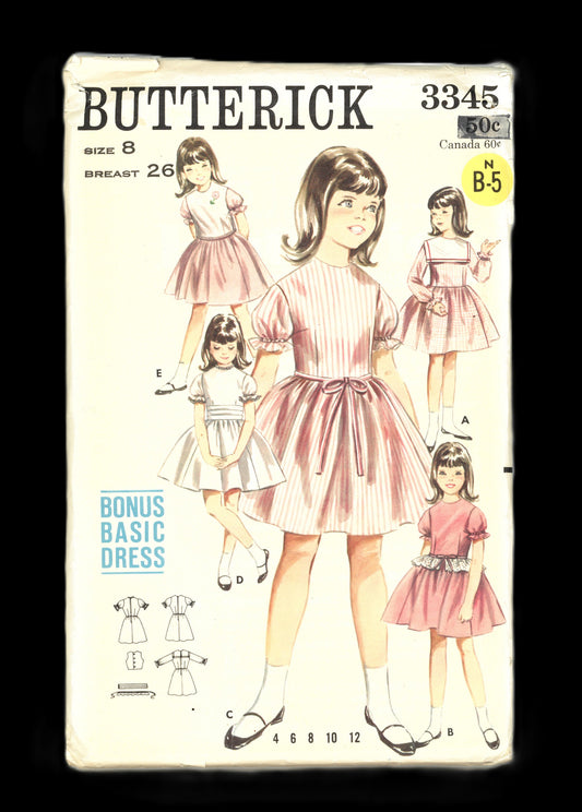 60s Butterick 3345 Bonus Basic Dress Jacket Peplum cummerbund Sewing Pattern - UNCUT Size 8  Breast 26