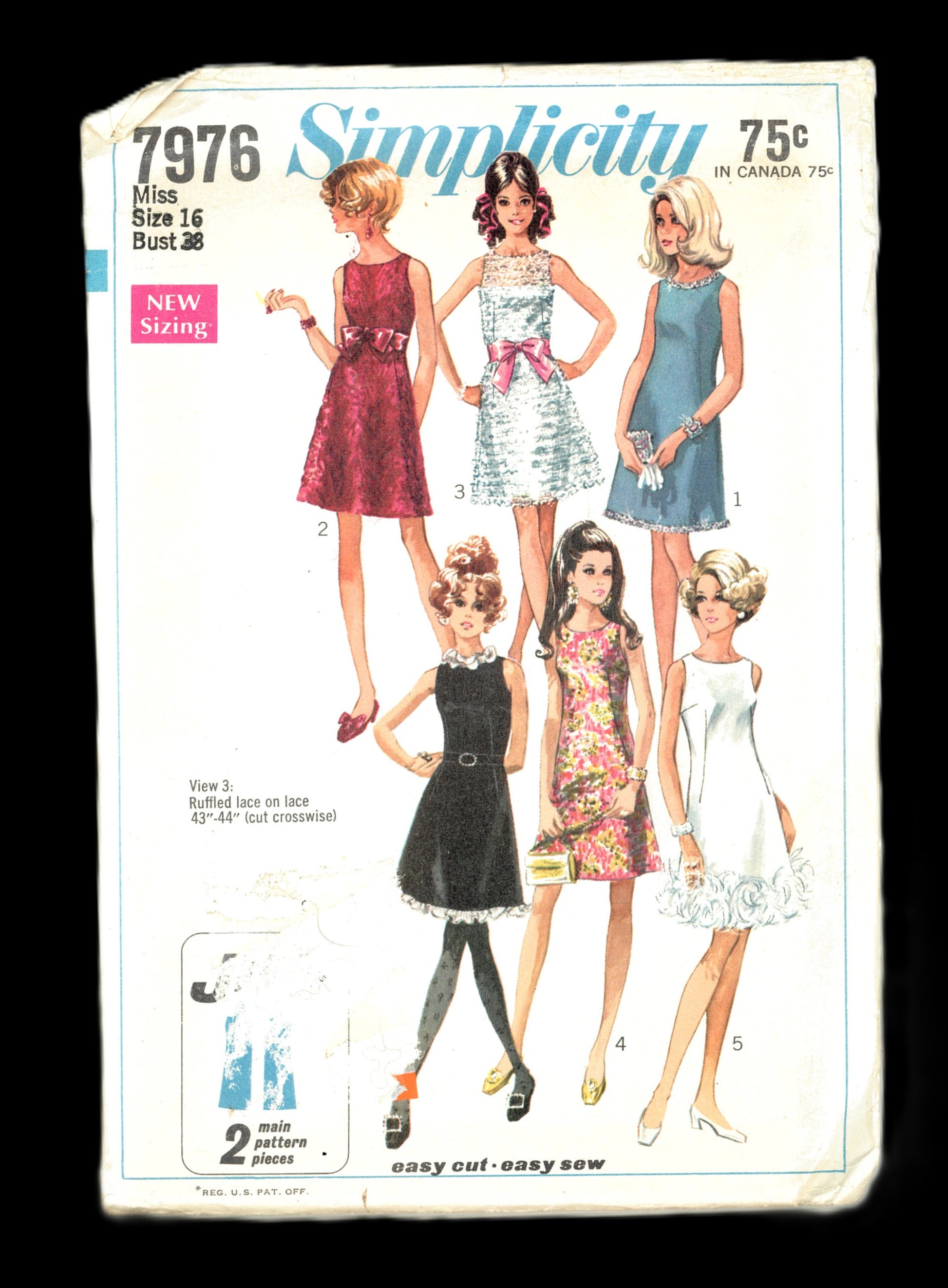 60s Simplicity 7976 Misses Jiffy Dress Sewing Pattern - UNCUT - Size 16 Bust 38