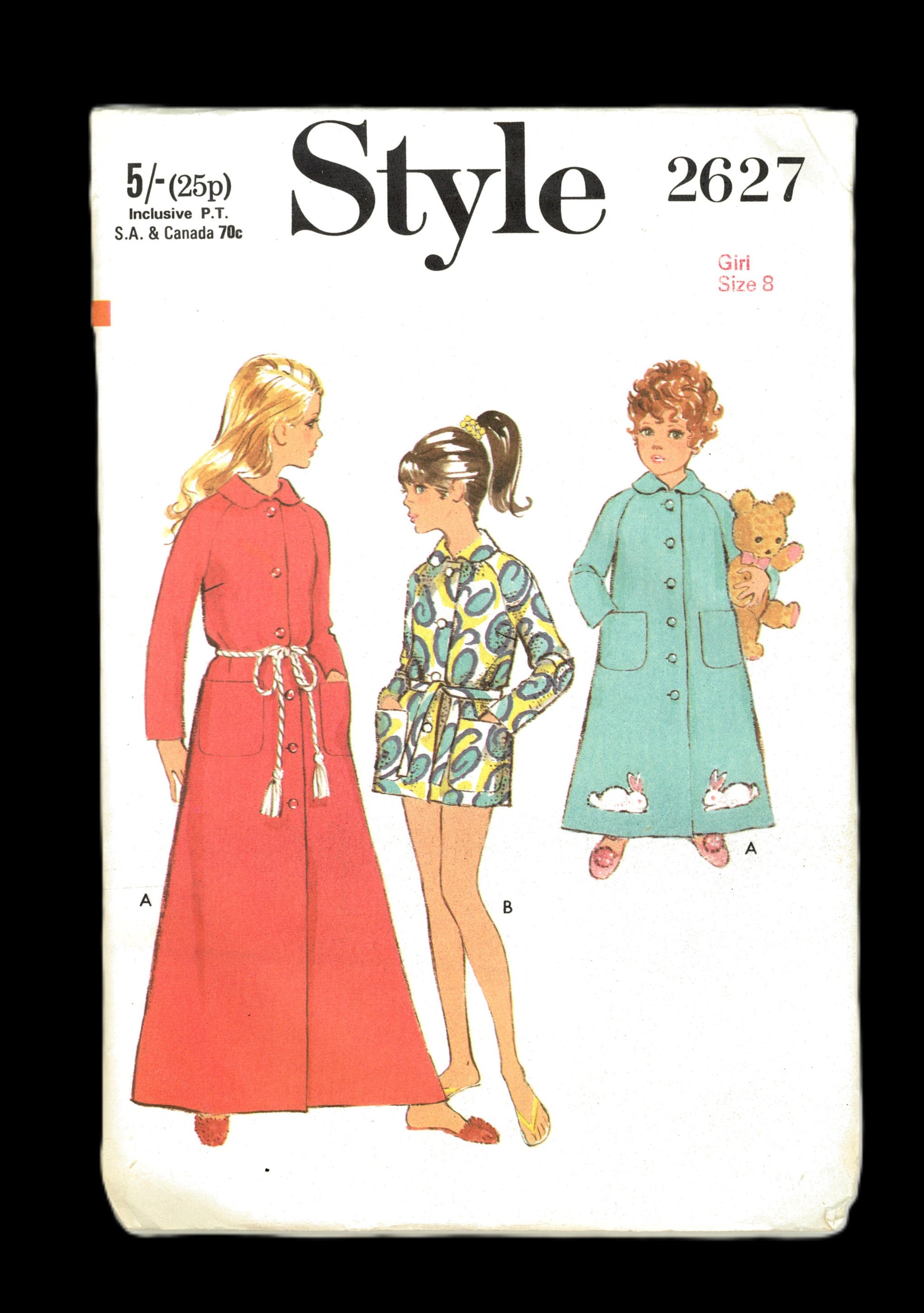 60s Style 2627 Girls Dressing Gown in Two Lengths Sewing Pattern UNCUT Size 8