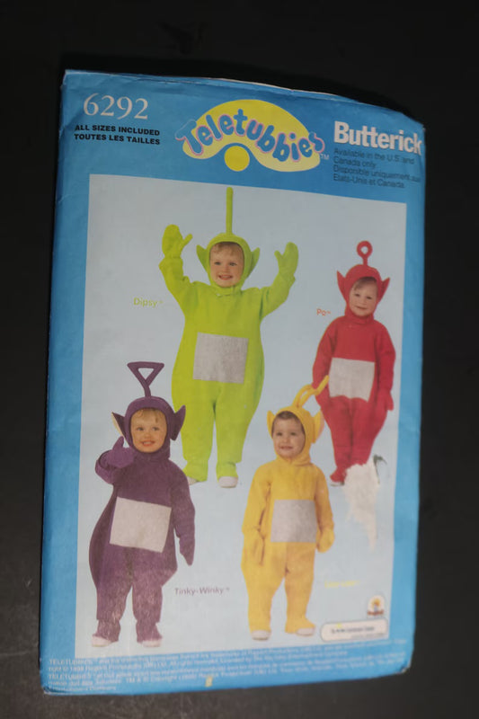 Butterick 6292 Tele Tubbies  Infants Po Dipsy Laa Laa and Tinky Winky Costume Sewing Pattern - UNCUT - Size S M L XL