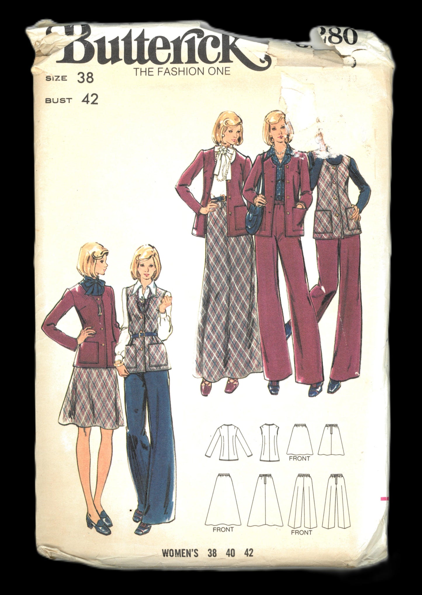 70s Butterick 3280 Misses Jacket Top and Pants Sewing Pattern UNCUT  Size 38 Bust 42
