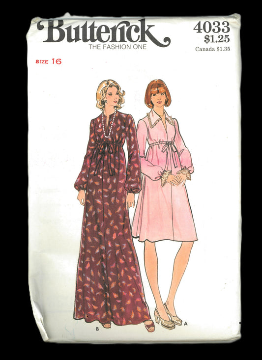 70s Butterick 4033 Misses Maternity Dress Sewing Pattern UNCUT Size 16