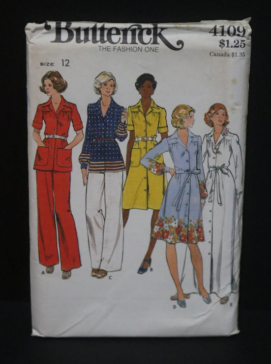 70s Butterick 4109 Misses Dress Top and Pants Sewing Pattern UNCUT  Size 12