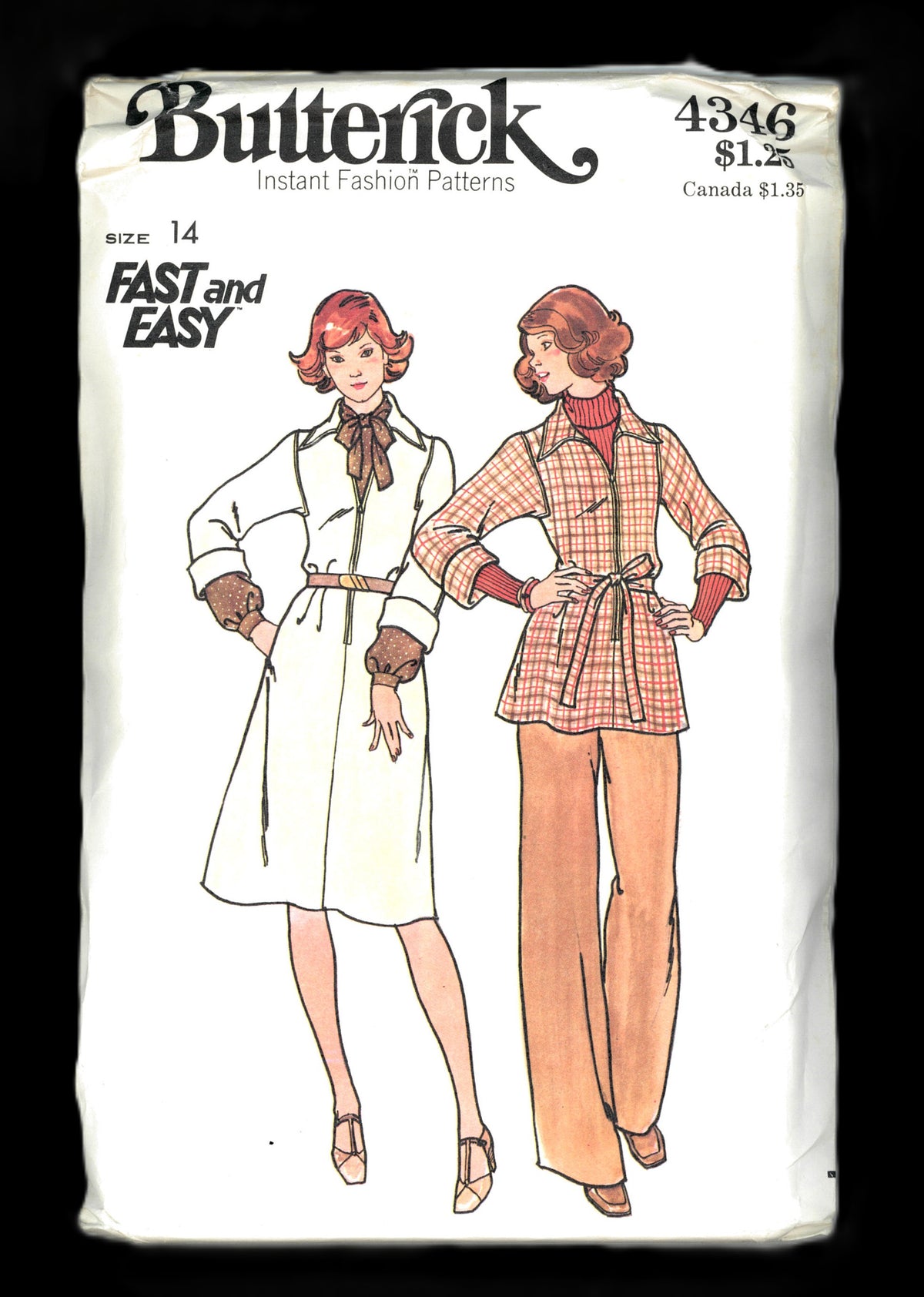 70s Butterick 4346 Misses Dress Top Pants and Belt Sewing Pattern UNCUT  Size 14 or Size 16
