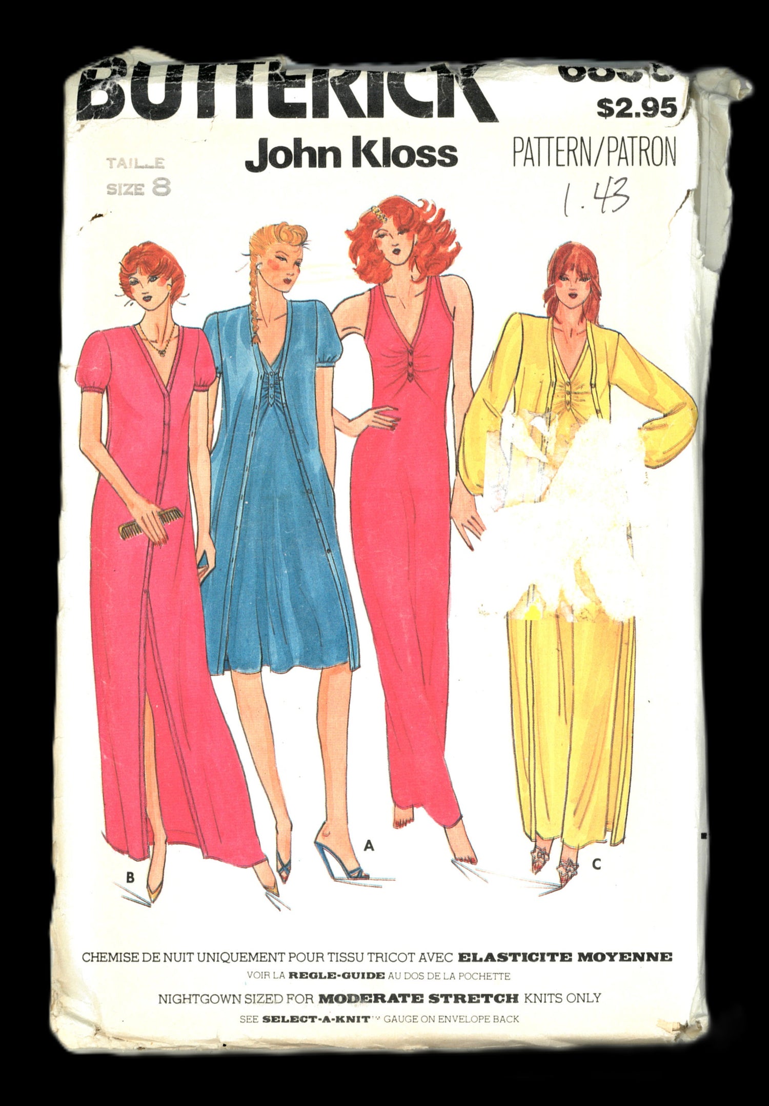 70s Butterick 6856 John Kloss Misses Nightgown and Robe Sewing Pattern UNCUT Size 8
