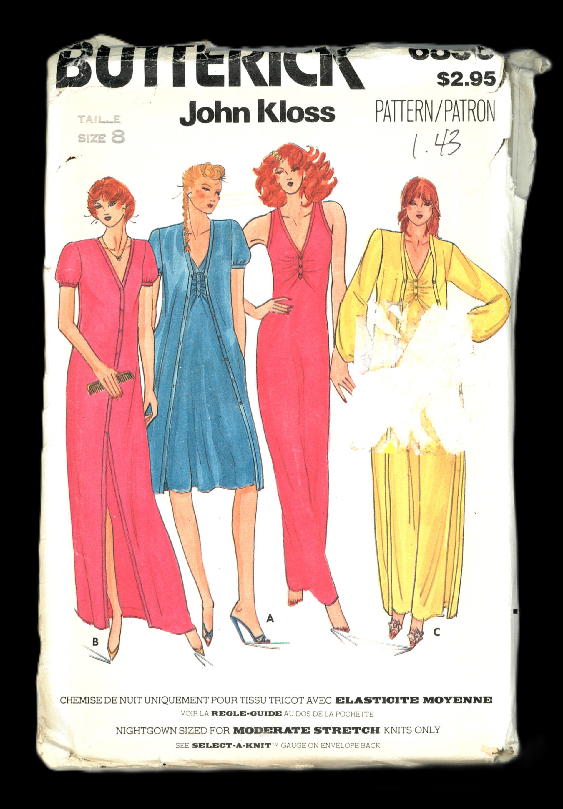 70s Butterick 6856 John Kloss Misses Nightgown and Robe Sewing Pattern UNCUT Size 8