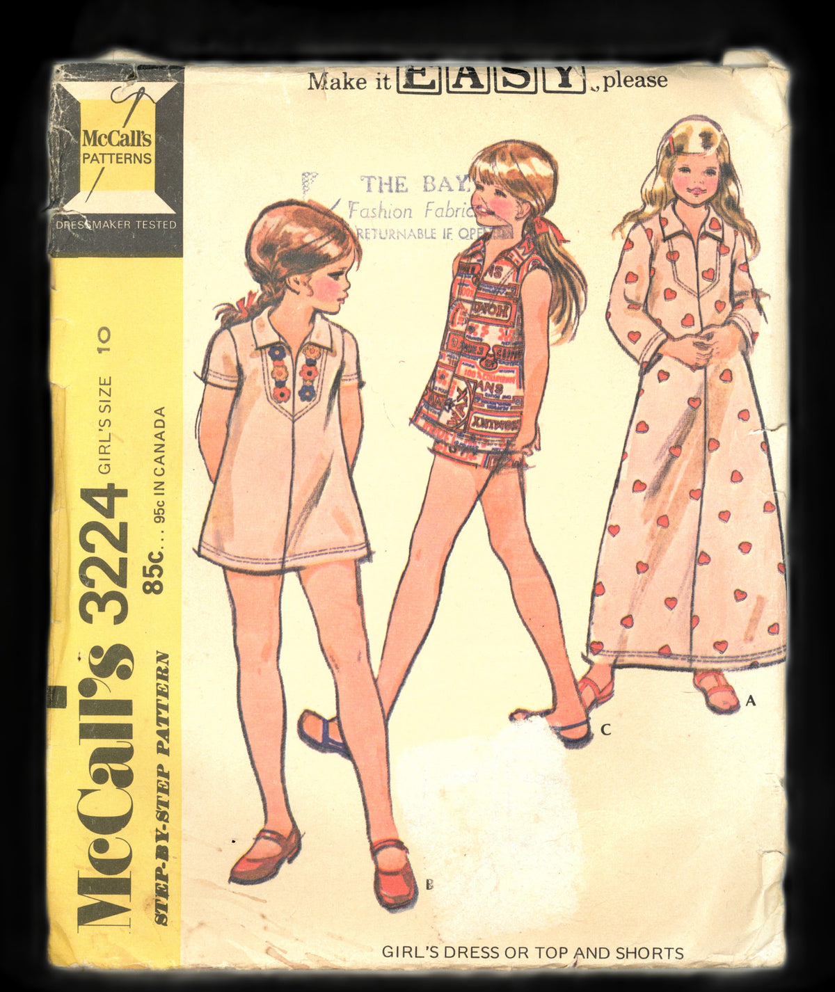 70s McCalls 3224 Girls Dress or Top and Shorts Sewing Pattern - UNCUT Size 10