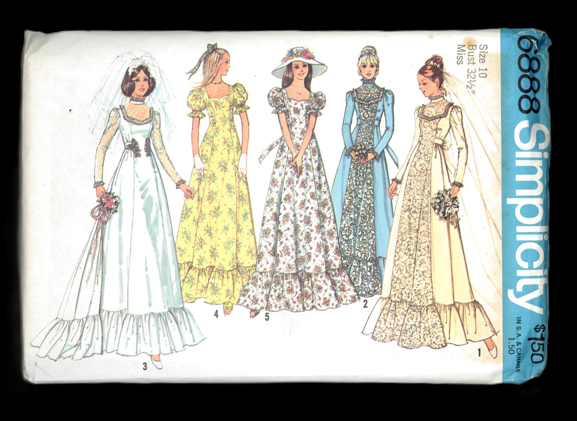 70s Simplicity 6888 Misses BridalDress with Detachable Train and Bridesmaid or Prom Dress  Sewing Pattern - UNCUT - Size 10 Bust 32 1/2